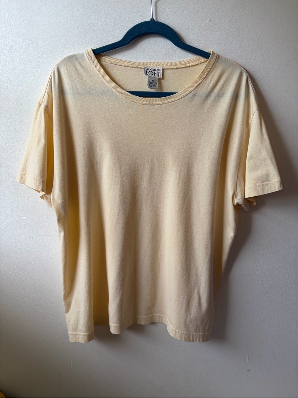 LOFT 100% Cotton Pale Yellow Short Sleeve Crewneck Tee